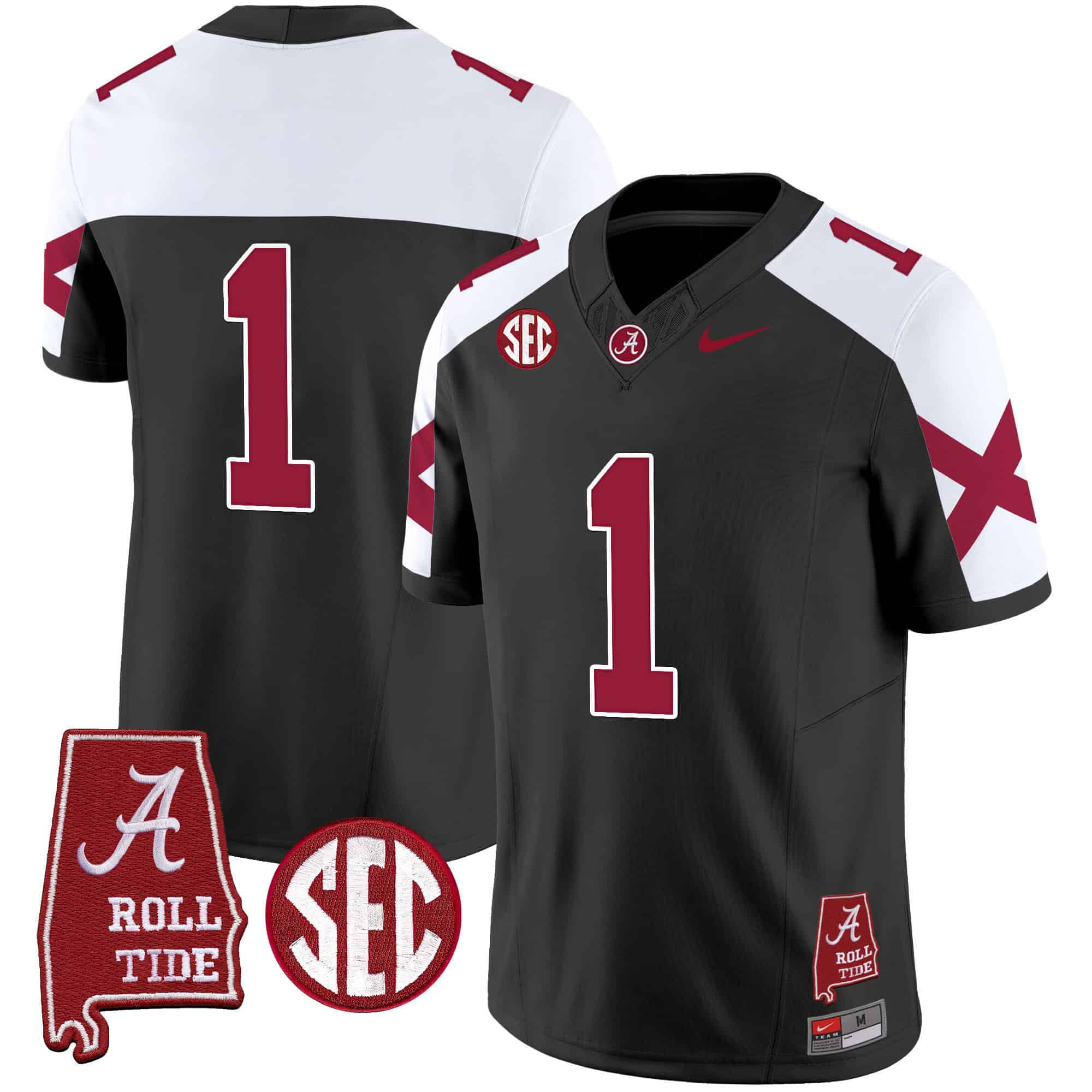 Men Alabama Crimson Tide #1 No Name Black Map Vapor Limited 2024 Nike NCAA Jersey style 1->indianapolis colts->NFL Jersey